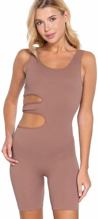 Size Small Womens Suave Cut-Out Seamless Bodysuit One Piece Sleeveless Tank Tops Shorts Rompers Jumpsuit Everyday Shaping Bodysuit